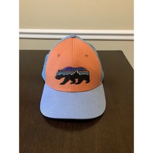 Patagonia Fitz Roy Bear Trucker Snapback Hat Mesh Teal Orange One Size Fits All